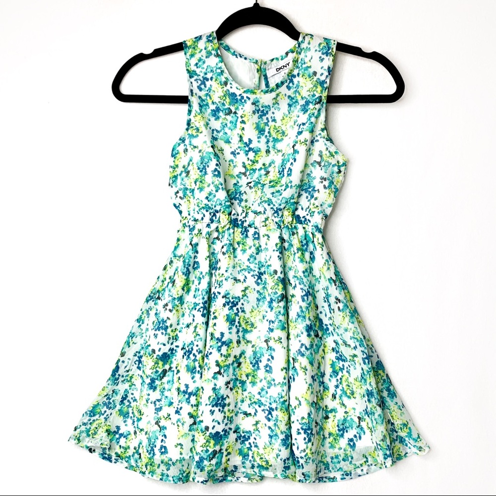 DKNY Blue and Yellow Floral Print Dress